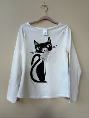 NWT - Gymboree - White Long Sleeve Tee with Cat Graphic - Girl’s Size 10